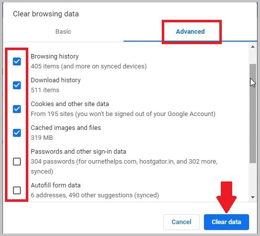 Clear Browser Cache setting